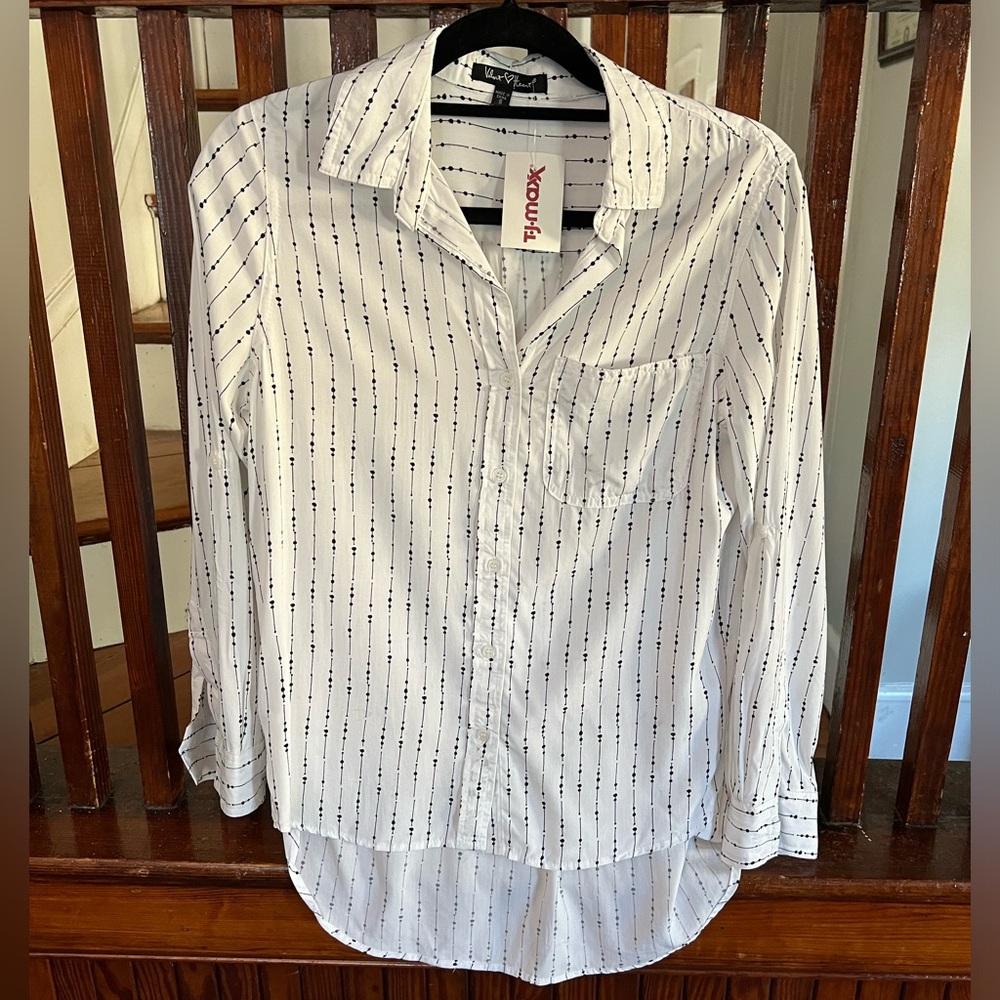 NWT White w/ Black Stripes Button Up